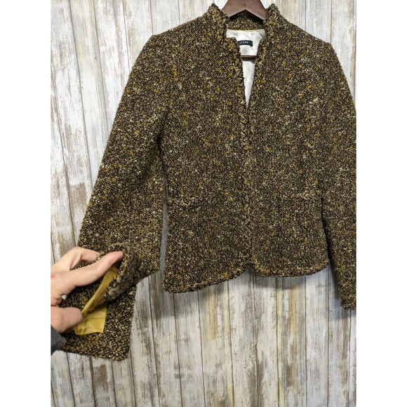 J. Crew Brown Wool Blend Tweed Women's Collarless Blazer Academia Pockets Size 2 - Picture 2 of 9